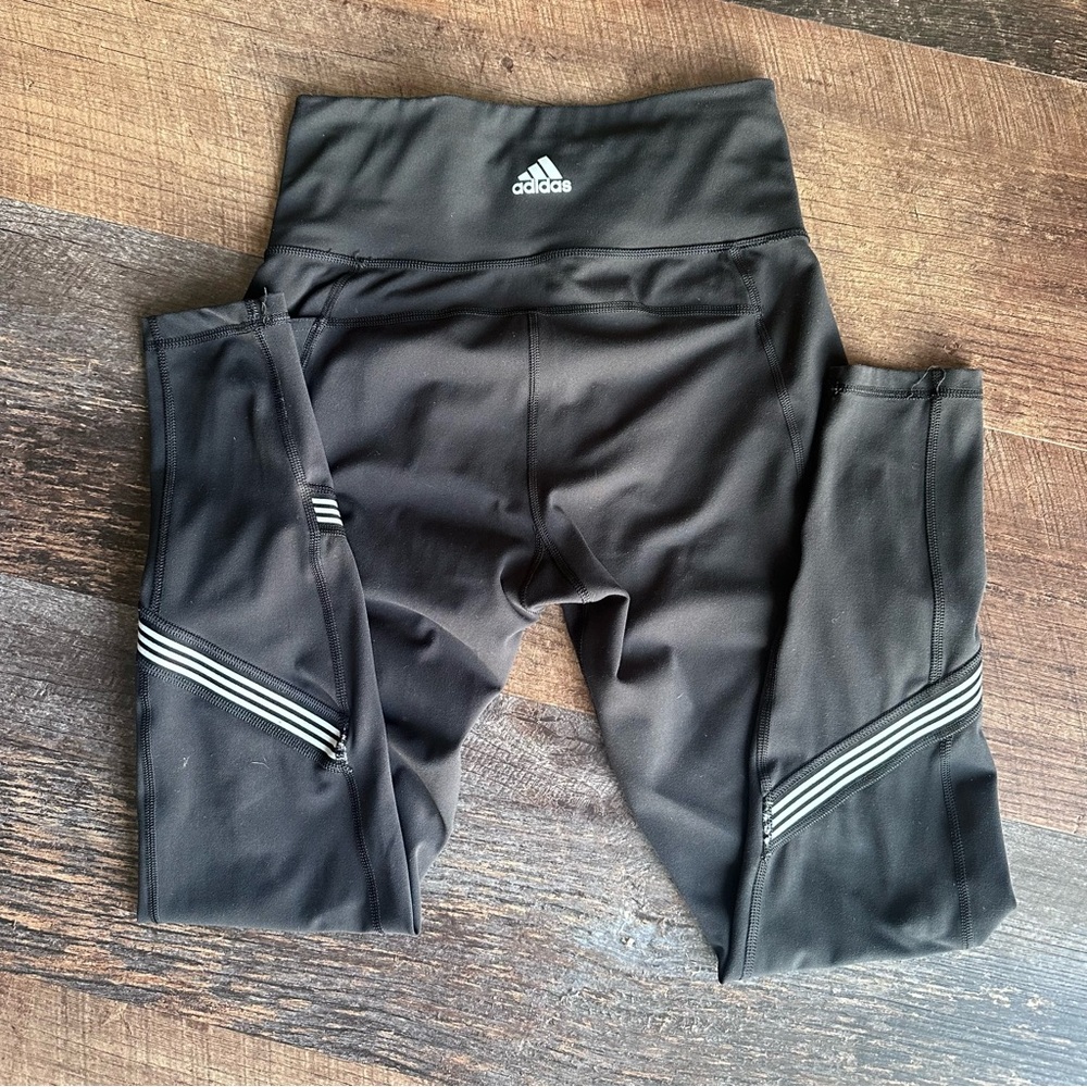 adidas Black Women's Climalite Performance Leggings with White Striped Accents